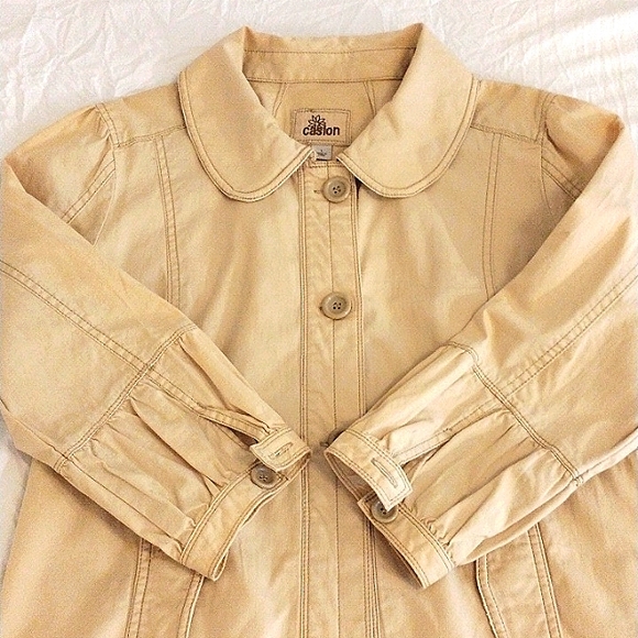 Caslon Spring Jacket BEIGE 3/4 Puff Sleeves Lightweight Nordstroms Jrs. Large - Picture 2 of 13